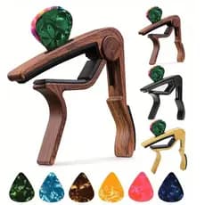 Capotraste de guitarra de em liga de zinco com 5 palhetas de celulóide (cores aleatórias) - Compatível co