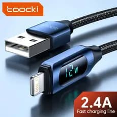 Cabo USB com Display LED Toocki para 14 13 12 11 Pro Max, Carregador Rápido, Cabo Lightning 2.4A, Cabo USB para X XR 8 7