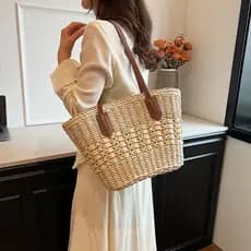 Bolsas de Palha de Verão para Mulheres, Bolsas de Ombro de Palha, Bolsa de Mão de Rattan Trançado, Bolsa de Praia de Cro