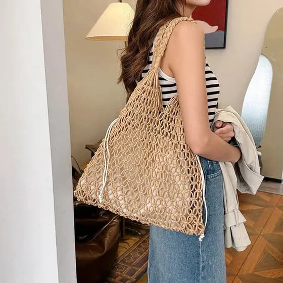 Bolsa de Verão Trançada para Mulheres, Bolsas de Mão Feitas à Mão, Bolsa de Praia Boho, Bolsa de Ombro Grande, Bolsa de