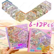 Livro de Adesivos de Cenários 3D DIY com 6/12 Peças de Desenhos Animados, Adesivos de Cenário de Cabana, Presente de Ani