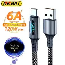 Cabo de Carregamento Super Rápido NNBILI 6A 120W USB-A para Tipo C, Cabo de Dados de Nylon para POCO com