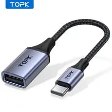 Adaptador TOPK USB C para USB A, Cabo OTG Tipo C Macho para USB 2.0 Fêmea para MacBook Pro, Adaptador Tipo C