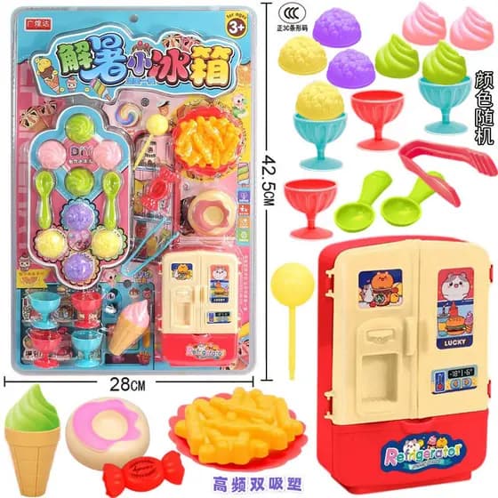 Frete grátis, conjunto de brinquedos de supermercado para meninas com mini geladeira, sobremesas e bebidas, em blister d