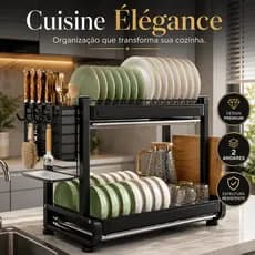 Escorredor de Louças 2 Andares Cuisine Élégance | Organizador de Pia com Porta Talheres | Suporte para Pratos, Copos e U
