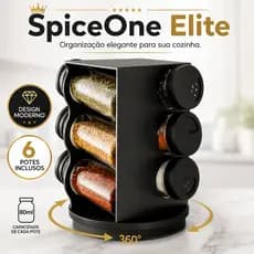 Organizador de Temperos Giratório 6 Potes 80ml SpiceOne Elite Porta Condimentos Cozinha Compacto Preto Rotação 360°