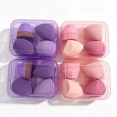 Kit Esponja de Maquiagem 3 Esponjas 1 Pincel para Base e Corretivo Estojo Transparente Kit Maquiagem Feminino