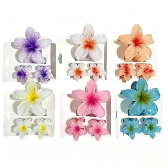 Kit 3 Presilhas de Cabelo Flor Jasmim Garra Transparente para Penteado Feminino 1 Grande 2 Pequenas