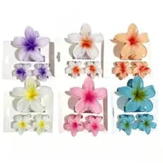Kit 3 Presilhas de Cabelo Flor Jasmim Garra Transparente para Penteado Feminino 1 Grande 2 Pequenas