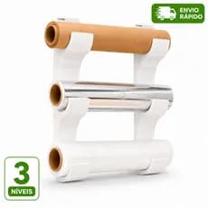 Suporte Para Rolos de Cozinha Organizador de Armário | Suporte Papel Alumínio Filme Plástico Papel Manteiga | 3 Níveis