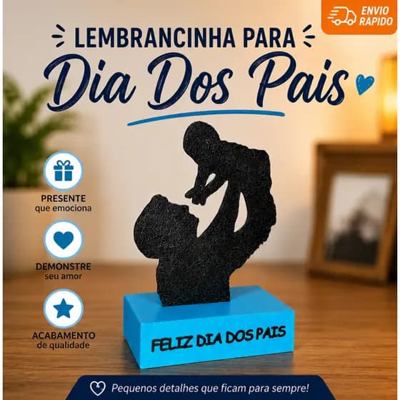 Escultura Pai e filho(a) | Presente Lembrancinha Dia Dos Pais |  Mini Troféu Para Pai Personalizado Preto e Azul