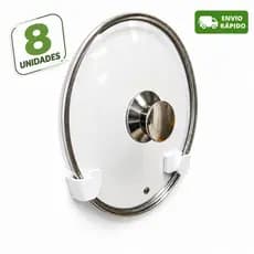 Kit Suporte Tampa de Panela | Suporte Adesivo | Alta Fixação Sem Furos | Organizador Cozinha