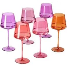 Conjunto De Taças De Vinho Coloridas Sopradas À Mão Comfit Com Quadradas Multicoloridas De 6-18 Onças Hastes Longas Alta