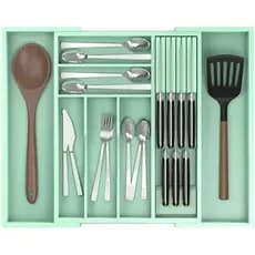 Organizador De Gaveta De Cozinha De Bambu , Talheres Expansível Com Bloco De Faca Removível , 6-8 Slots-Suporte De Utens