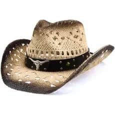 Chapéu De Cowboy WQWOVRVO , Chapéus Para Mulheres/Homens/Palha Larga Com Aba Modelável Branco/Preto .