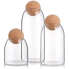 Frasco De Armazenamento De Vidro De 3 Pacotes Com Tampa De Cortiça Esférica , Recipientes Transparente Bola , Lindas Gar