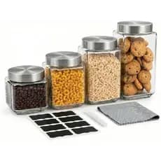 Conjunto De Vasilhas Para Cozinha , Potes De Armazenamento De Vidro , 4 Unidades De Recipientes Com Tampas , Farinha De