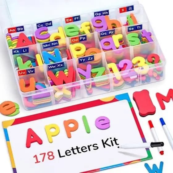 Kit De Letras Do Alfabeto Magnético Para Sala De Aula Gamenote 238 Unidades Com Placa Magnética Dupla Face-De Espuma Cri