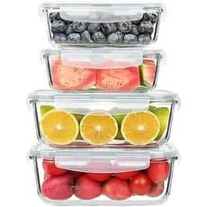 KOMUEE Conjunto De 4 Recipientes Grandes De Vidro Para Armazenamento De Alimentos De 63 Onças + 27 Com Tampas Herméticas