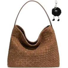 Bolsa Hobo De Camurça Tecida Para Mulheres , De Tecido De Outono Crossbody De Ombro Desleixada Elegante Viagens De Traba