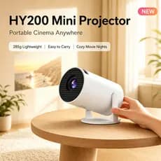 2026 Nova chegada HY200 Miniatura Projetor de mesma tela Sistema multilíngue LED Projetor portátil Acampamento ao ar liv