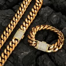 Venda quente Hip Hop fivela de aba de aço inoxidável Miami banhado a ouro 6-22MM corrente de colar cubano