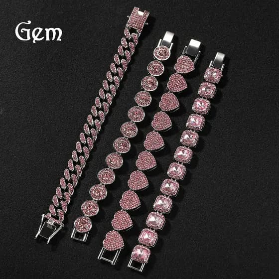 [Produto em estoque pronto Entrega no mesmo dia] Pulseira elegante de liga de diamante rosa pulseira de amor geométrica