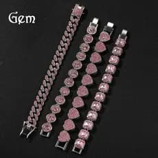 [Produto em estoque pronto Entrega no mesmo dia] Pulseira elegante de liga de diamante rosa pulseira de amor geométrica