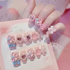 Melodia usando unhas linda menina Kawaii Manicure usando unhas adesivos de unhas fofos usando unhas doce princesa