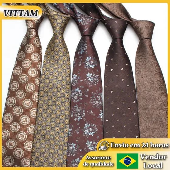 Gravata VITTAM Coffee Color Masculina Casual Moda Poliéster Gravata de Mão