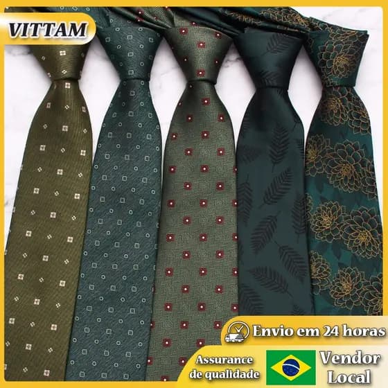 VITTAM novo estilo série verde gravata de negócios masculina Retro moda listrado caju flor poliéster seda gravata de mão
