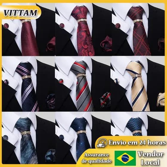 VITTAM Novo Estilo Xadrez Listra Flor Multicolor Conjunto de Gravata Masculina