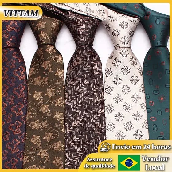 VITTAM Poliéster Floral Clássico Masculino 8cm Gola Listras Business Casual Gravata de Jantar de Casamento