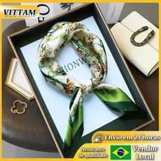 VITTA Doce Flor Verde Bush Borboleta Simulação Lenço de Seda Gravata Pescoço Pequeno Lenço Quadrado Lenço Protetor Solar