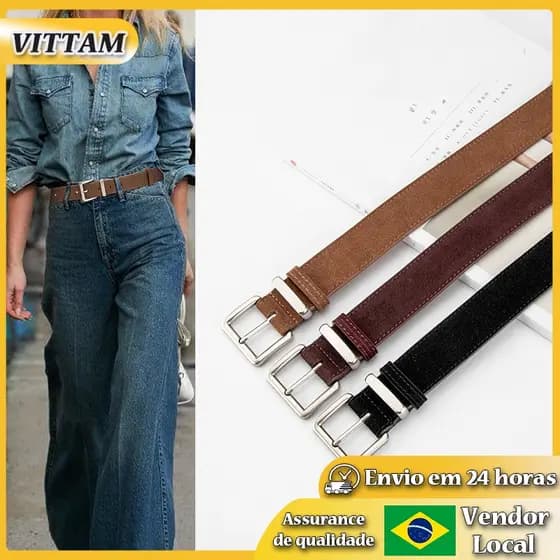 VITTA Retro Belt Feminino High-End Feel Camurça Fosca All-Match Suéter Saia Jean