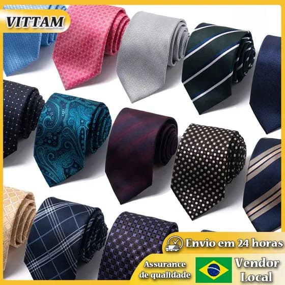 Gravata listrada profissional masculina VITTAM de 8 cm para negócios, acessórios para terno de casamento, gravata de pol