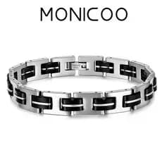 Monicoo novo estilo elegante pulseira de aço inoxidável Punk Multi-camada simples All-Match pulseira de Silicone feminin