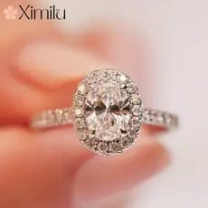 ❤ Original novo estilo de luxo rosa branco Oval anel de cristal feminino moda jóias
