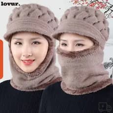 LOVUR Chapéu Feminino De Inverno , Cachecol Com Anel Quente De Fio De Lã , Gorros Balaclava De Malha À Prova De Vento