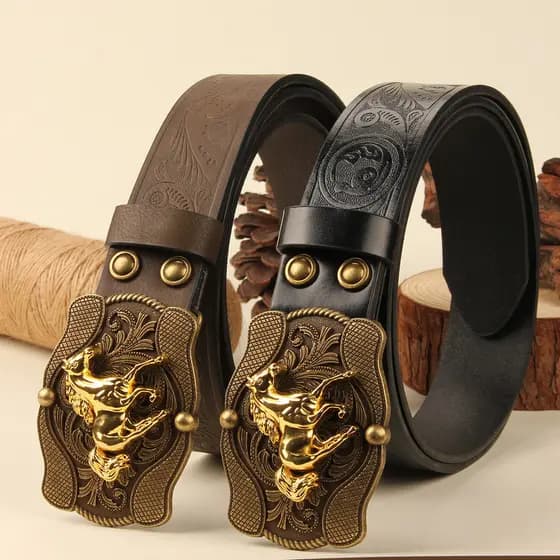 Cinto jeans com fivela grande de cavalo, cinto country masculino，cinto cowboy，cinto masculino couro
