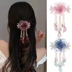 Novo Pano Arte Flor Borboleta Hairpin Doce Menina Fio De Seda Rosa Grab Clip Headdress