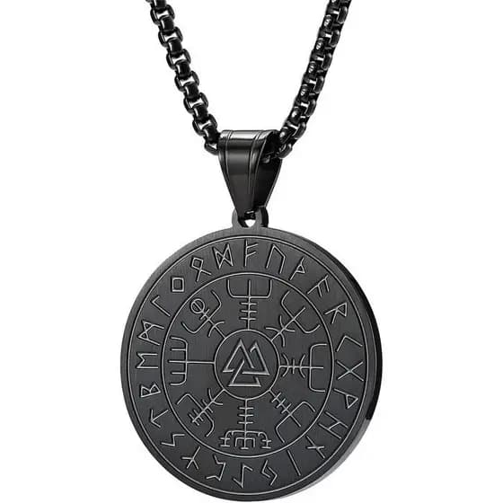 Colares Viking Masculinos, Colar Nórdico de Aço Inoxidável para Homens, Colar Masculino Vegvisir Preto, Presente de Aniv