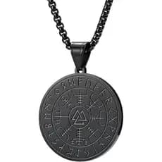 Colares Viking Masculinos, Colar Nórdico de Aço Inoxidável para Homens, Colar Masculino Vegvisir Preto, Presente de Aniv