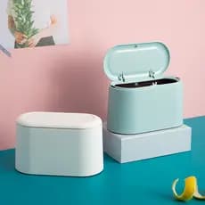 Estoque Pronto Nordic Press Pop Up Lixeira De Mesa Bolsa Oculta De Camada Dupla Mini Oval Para Escritório , Quarto , Dor