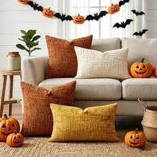 Travesseiro Texturizado De Chenille Sólido , Almofada Decorativa Escovada , Dia Das Bruxas , Ação De Graças , Outono , S