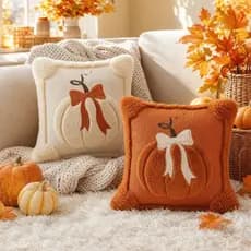 Pronto Estoque Almofada De Abóbora Bordada Com Laço Decorativa De Pelúcia Macia Halloween Ação De Graças Sofá De Outono