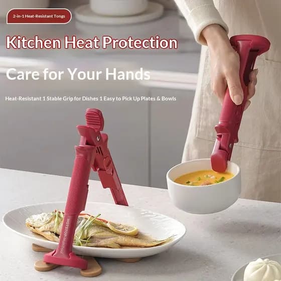 Estoque Pronto 2 Em 1 Anti Escaldadura Levantador De Placa Quente Antiderrapante Silicone Tigela Pinça Cozinha Cozinhar