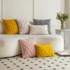 Pronto Estoque Diamante Jacquard Sherpa Lance Travesseiro Sólido Macio Pelúcia Almofada Decorativa Moderno E Minimalista