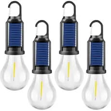 Luzes Solares para Camping - Pacote com 4, Luzes Recarregáveis para Barracas com Ganchos, Design Vintage para Exteriores