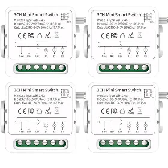 Interruptor Inteligente WiFi Mengshen de 4 Peças, Mini Interruptor Inteligente, sem necessidade de gateway, função de te